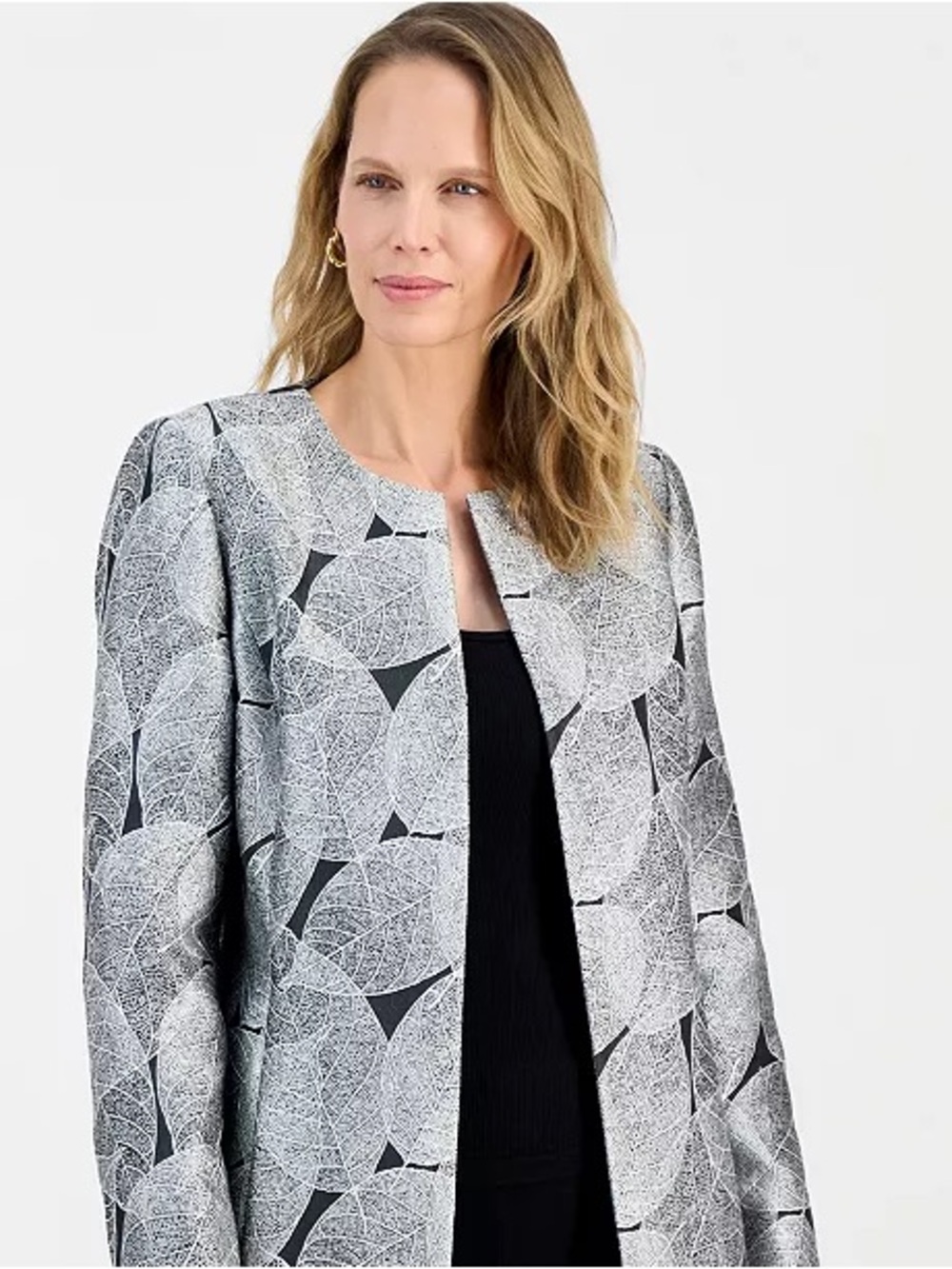 Kasper Women's Silver Metallic Patterned Open Front Coat size 6 NEW WITH TAG